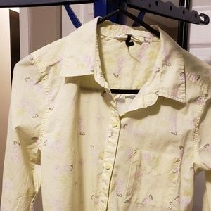 Pretty yellow n pink floral button down